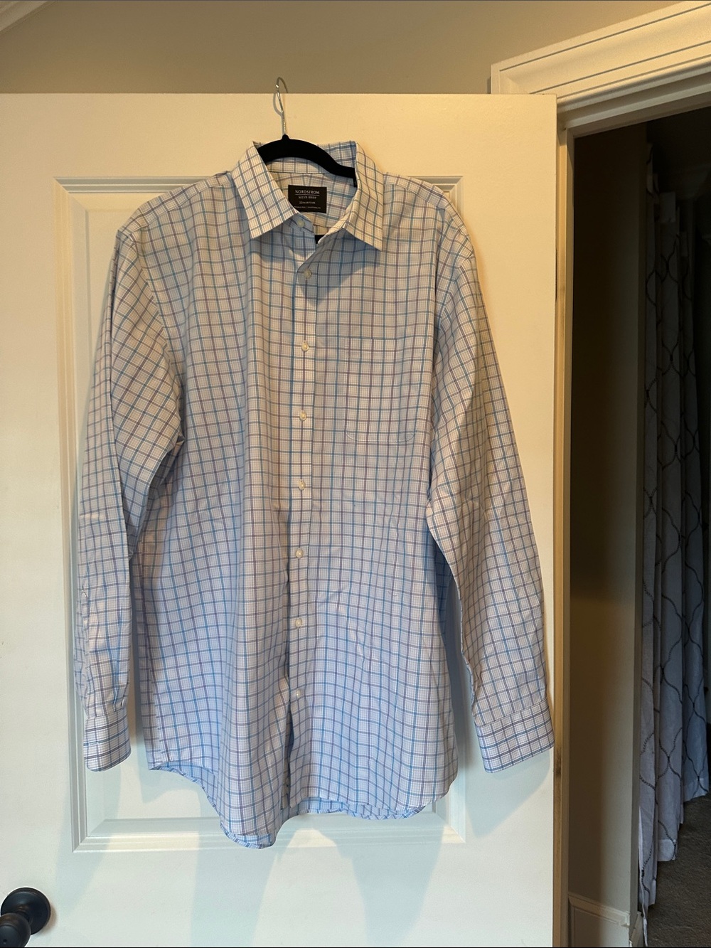 Nordstrom Men's Blue Windowpane Dress Shirt size 17 x 36/37